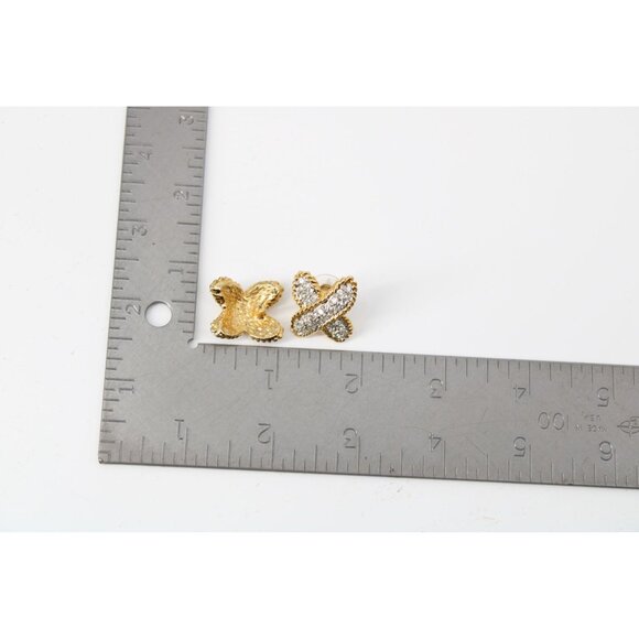 Doncaster Crystal Cross X Pierced Earrings Goldtone Gold Tone Vintage 93862 - Picture 3 of 3